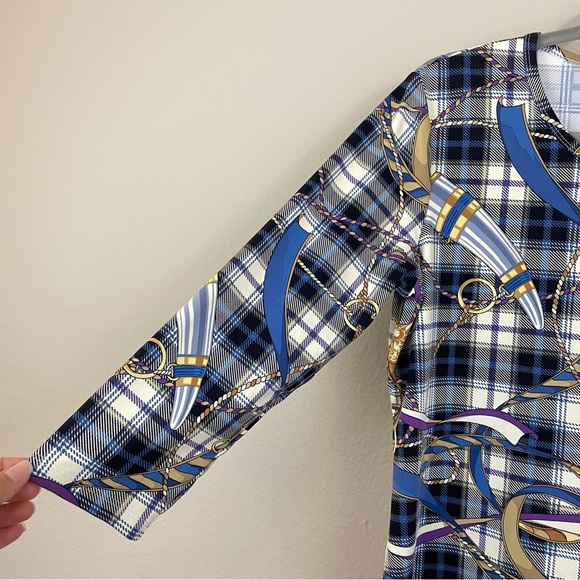 J. McLaughlin Equestrian Plaid Print Signature Tee Size Large - Picture 3 of 8